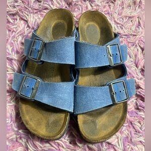 Birkenstock Arizona soft footbed nubuck leather sandal slide Blue 37/6.5